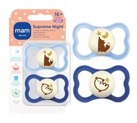MAM Supreme Night Pacifiers (2 Pack, 1 Sterilizing Pacifier Case), Best Pacifier for Breastfed Babies 16+ Months, Glow in The Dark Pacifiers, Boy Pacifier,2 Count (Pack of 1)