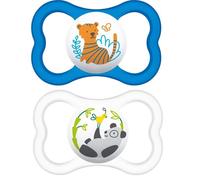 MAM Supreme Sucette Physiologique +6m Racoon Éléphant Lot de 2 + Boîte de Stérilisation