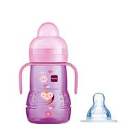 MAM Trainer+ 220ml, Baby Cup Suitable from 4+ Months, Trainer Cup for Independent Drinking, Spill-Free Toddler Cup, Pink (Designs May Vary)