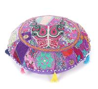 Mam Treasures Housse de coussin de sol ronde colorée en patchwork pour méditation Style bohème Fait à la main 56 cm de diamètre Violet