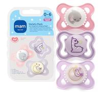 MAM Variety Pack Baby Pacifier, Includes 3 Types of Pacifiers, Nipple Shape Helps Promote Healthy Oral Development, 0-6 Months, Girl, 3 Count (Pack of 1)