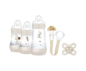 MAM Welcome To The World, Coffret cadeau avec 3 Biberon Easy Start Anticolique, Sucette Start Nano, Clip It & Cover, avec étui porte-tétine, neutre