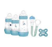 MAM Welcome to the World Set, cadeau nouveau-né, bleu, 5 unités | 2 biberons anti-coliques 160 ml, 1 biberon anti-colic 260 ml, 1 tétine originale Start, 1 broche, pour bébés à partir de 0