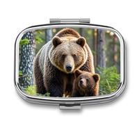 Mama Bear Pilulier portable à 2 compartiments - Pilulier carré pour poche, sac à main, médicaments, vitamines, huile de poisson, cadeau de voyage