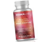 MAMA LAB Bien-Être Émotionnel Postpartum | Aide à lutter contre le baby blues et la fatigue | Complément alimentaire femme après accouchement | Végan | 60 gélules - Verveine Camomille Rhodiola Rosea