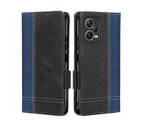 MAMA MOUTH Coque pour Xiaomi Redmi Note 12 Pro+ 5G/12 Pro Plus, Magnétique Rabat Portefeuille Cuir Etui, Silicone TPU Bumper Pochette Housse, Flip Porte Cartes avec Support, Antichoc Case Bleu Noir