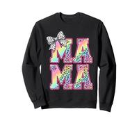 Mama Nœud à Pois Motif léopard Arc-en-Ciel Sweatshirt