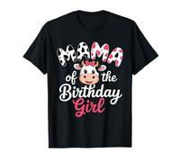 Mama of The Birthday Girl Vache Mignonne avec nœud Rose Maman Femme T-Shirt