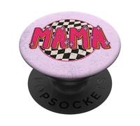 Mama Retro Checkered Pattern Pink Sparkle Aesthetic PopSockets PopGrip Adhésif