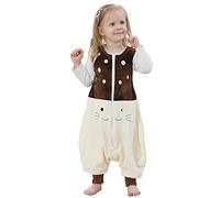 mama stadt Gigoteuse avec Pieds Unisexe pour Enfants, Surpyjama Bebe Gigoteuse sans Manche Garçon Fille Pyjama Animal en Flanelle Gigoteuse avec Jambes pour 3-5 Ans, Chat Brun