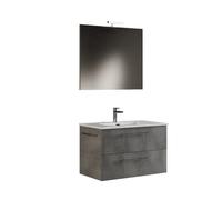 Mama Store 80-Meuble de Salle de Bain Suspendu 80 cm Gris Ciment avec lavabos, Miroir et Lampe LED, L.81 x 47 x H 53 cm, Bois, 81 x P. 47