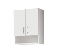 Mama Store Armoire Murale Double Mat avec Compartiment journalier L 60 cm, Bois Technique en Verre, Blanc étouffé, L. 59 cm X P. 22 cm x H. 71 cm