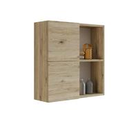 Mama Store Atena Armoire Murale Double 2 Portes avec Compartiments à Jour, chêne Naturel, L.71 x P.22 x H71 cm