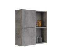 Mama Store Atena Armoire Murale Double 2 Portes avec Compartiments à Jour, Gris Ciment, L.71 x P.22 x H71 CM