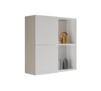 Mama Store ATENA Armoire Suspendue Double Athena avec 2 Portes avec Compartiments, Blanc Brillant, Bois, L 71 x P 22 x H 71 cm