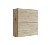 Mama Store Double Armoire Suspendue avec 4 Portes et système d'ouverture pour Push adn Pull en Bois de chêne Naturel, cm