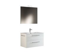 MaMa Store Era 80 - Meuble de Salle de Bain Suspendu 80 cm Blanc Brillant laqué avec lavabo, Miroir et Lampe LED, L.81 x P.47 x H.53 cm