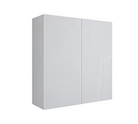 Mama Store Era Armoire Murale Double 2 Portes et système d'ouverture Push and Pull, laminé, L. 68 x P. 22 x H. 71 cm, Bois, Blanc Brillant