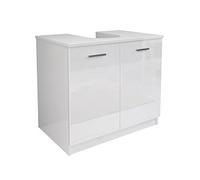 Mama Store ERA113BILU Base Meuble Couvre-Colonne sous lavabo en kit avec 2 Portes Blanc Brillant laqué, Bois d'ingénierie, Large