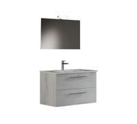 Mama Store Iris 100 - Meuble de Salle de Bain Suspendu en kit à Monter 100 cm chêne Blanc avec lavabo, Miroir et Lampe LED, L.101 x P.47 x H.53 cm