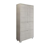 Mama Store Meuble à Chaussures monté 2 Portes avec étagère + 2 Rabats à Double Profondeur, dorme Blanc, L. 30 cm x P. 76 cm x H 155 cm