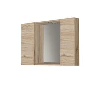 Mama Store Miroir de Salle de Bain avec 2 Compartiments et lumière LED-Chêne Naturel, Bois, 81 CM X P. 16 CM X H. 60 CM