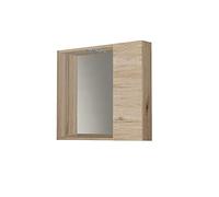 Mama Store Miroir Salle de Bain avec Compartiment récipient et lumière LED - Chêne Naturel, Bois, 60 CM X P. 16 CM X H.60 CM
