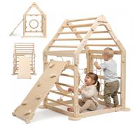 Mamabrum Aire de Jeux en Bois pour Enfants avec Balançoire et Toboggan - Structure de Jeu Intérieure et Extérieure - Stimule l’Équilibre et la Motricité - Idéal pour Maison ou Jardin