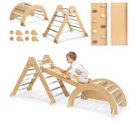 Mamabrum Aire de jeux pour enfants en bois - Triangle Pickler, Arc d'escalade, Toboggan Double Face - Kit de sport Montessori pour la maison, pliable, sûr
