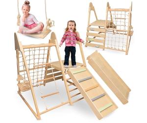 Mamabrum Aire de jeux XL 5 en 1 en bois pour animaux de compagnie, toboggan, balançoire, mur d'escalade, filet et échelle pour les tout-petits actifs, stable, pour la page d'accueil active, soutien au