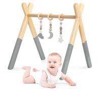 mamabrum Baby Gym en Bois avec 3 Suspensions Sensorielles - Sûr pour Nouveau-nés - Montessori - Léger - Dès 0 Mois - Bois Naturel
