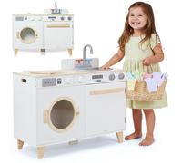Mamabrum Buanderie et cuisine pour enfants en bois - 2 en 1 avec lave-linge, évier et accessoires de jeu à domicile