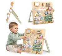 mamabrum Busy Board Montessori Bois 8 en 1 Tableau d’activités Ferme Sensoriel avec Support Pliable Jouet éducatif Motricité Enfants dès 2 Ans