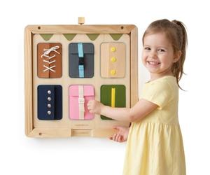 mamabrum Busy Board Montessori Mural, 6 Attaches, Cadre en pin, dès 18 Mois | tableau Montessori, planche sensorielle, 45 × 45 cm, dès 18 mois, panneau amovible, kit de fixation et notice inclus
