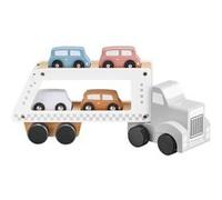 Mamabrum Camion Porte Voitures en Bois Premier âge - Transporteur avec Piste de Remorquage - Dépanneuse avec 4 Voitures Couleurs Pastel Multicolore G