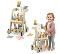 Mamabrum Chariot de nettoyage en bois pour enfants avec accessoires sur roues ensemble de 11 pièces poussoir jouet éducatif jeu de rôle