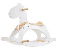 Mamabrum Cheval à Bascule en Bois - Jouet Balançoire Blanc Classique pour Enfants 1+ an, Design Minimaliste, Siège Sécurisé 70 cm, Poignées et Repose-Pieds