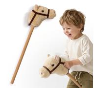 mamabrum Cheval Bâton Enfant 80 cm Beige, Peluche Légère Dès 18 Mois