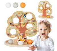 mamabrum Circuit en Bois pour Billes - Arbre Vert avec 4 Niveaux de Descente et 3 Billes Colorées - Jouet Éducatif Motricité Bébé dès 18 Mois