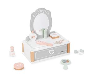 mamabrum, Coiffeuse en Bois pour Enfant avec Accessoires, Coiffeuse avec Flacon de Parfum, Vernis à Ongles, Rouge à lèvres, Palette d'ombres Imitation, poudrière, pour Enfant