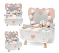 mamabrum Coiffeuse Enfant en Bois avec Miroir LED - Mini Coiffeuse avec Tiroir & Accessoires - Table de Maquillage Jouet pour Filles dès 3 Ans - Jeu Créatif et Éducatif