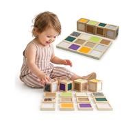 mamabrum Cubes sensoriels en Bois Montessori, 4 Cubes avec 12 Textures et 12 Plaquettes a associer, Jouet Tactile educatif en Bois pour Enfants des 1 an