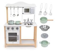 mamabrum Cuisine en Bois Enfant Montessori 3+ Ans - Micro-Ondes, Four, évier & Accessoires Inclus - Solide, sûre, éducative, Couleurs Naturelles, Jeu créatif Durable