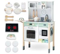 Mamabrum Cuisine en Bois Montessori Interactive - Plaque sonore & Lumineuse, Micro-Ondes, Lave-Vaisselle, Lave-Linge, Tableau Noir, Accessoires - Hauteur réglable dès 3 Ans