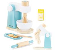 Mamabrum Cuisine en Bois pour Enfant 3 Ans - Kit Pâtisserie 8 Pièces avec Mélangeur, Rouleau, Bol, Assiette - Jouet Cuisine Éducatif en Bois - Cadeau Fille ou Garçon