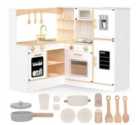 Mamabrum Cuisine Enfant en Bois - Grand Modèle d’Angle XXXL avec Micro-Ondes, Lumière & Son, Distributeur de Glaçons, Four, Évier, Lave-Vaisselle et Accessoires - Design Moderne