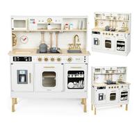 Mamabrum Cuisine Enfant en Bois Interactive LED - Hauteur Réglable 88-104cm avec Micro-Ondes, Lave-Vaisselle, Machine à Café et 15 Accessoires