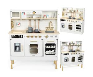Mamabrum Cuisine Enfant en Bois Interactive LED - Hauteur Réglable 88-104cm avec Micro-Ondes, Lave-Vaisselle, Machine à Café et 15 Accessoires