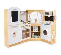 Mamabrum Cuisine enfant en Bois Interactive XXXL LED, 23P x 126,5l x 93H- Cafetière 50 Pièces Accessoires, Légumes et Fruits