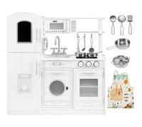 Mamabrum Grande Cuisine en Bois Enfant - Cuisine Jouet avec Four, Réfrigérateur, Lave-Linge, Tablier Chef, Accessoires - 81 x 29 x 84 CM - pour Enfants 3+ Ans